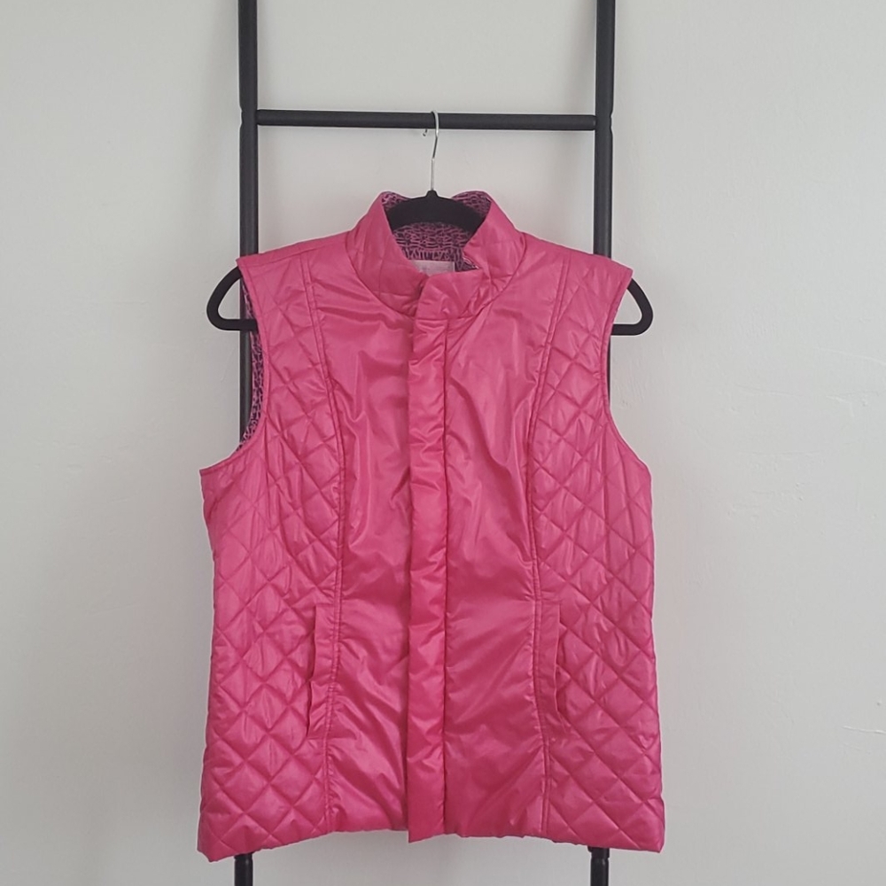Lilly Pulitzer Barbie Pink Vest Women M Full Zip Lined Puffy